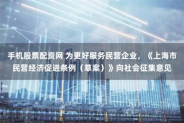 手机股票配资网 为更好服务民营企业，《上海市民营经济促进条例（草案）》向社会征集意见